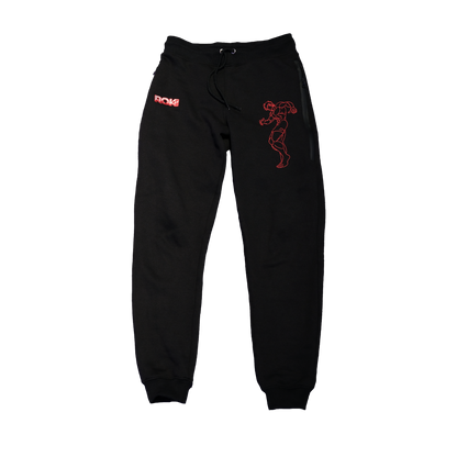 Front of black cotton Baki joggers