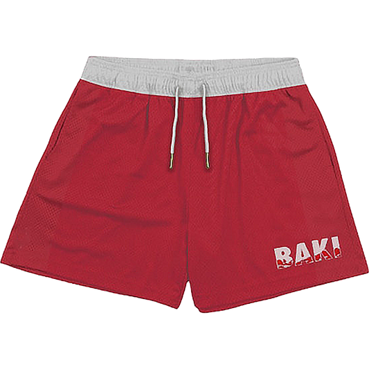 Red with grey waist Baki anime gym shorts