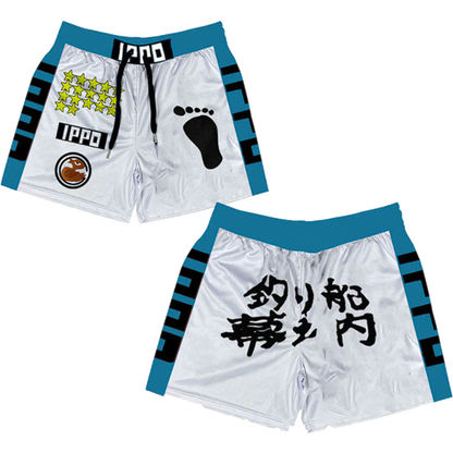 White and blue Hajime no Ippo anime boxing shorts