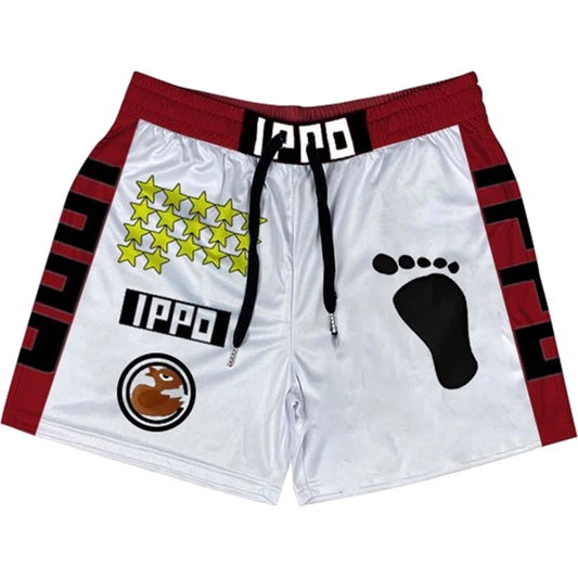 White and red Hajime no Ippo anime boxing shorts