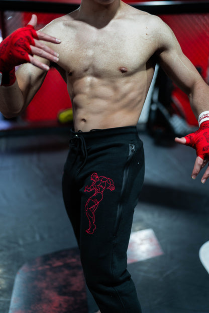 Close-up of fighter wearing Baki anime joggers