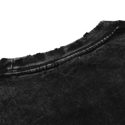 Close-up sleeve-line of stone-washed shirt