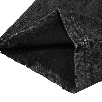 Close-up neckline of stone-washed shirt