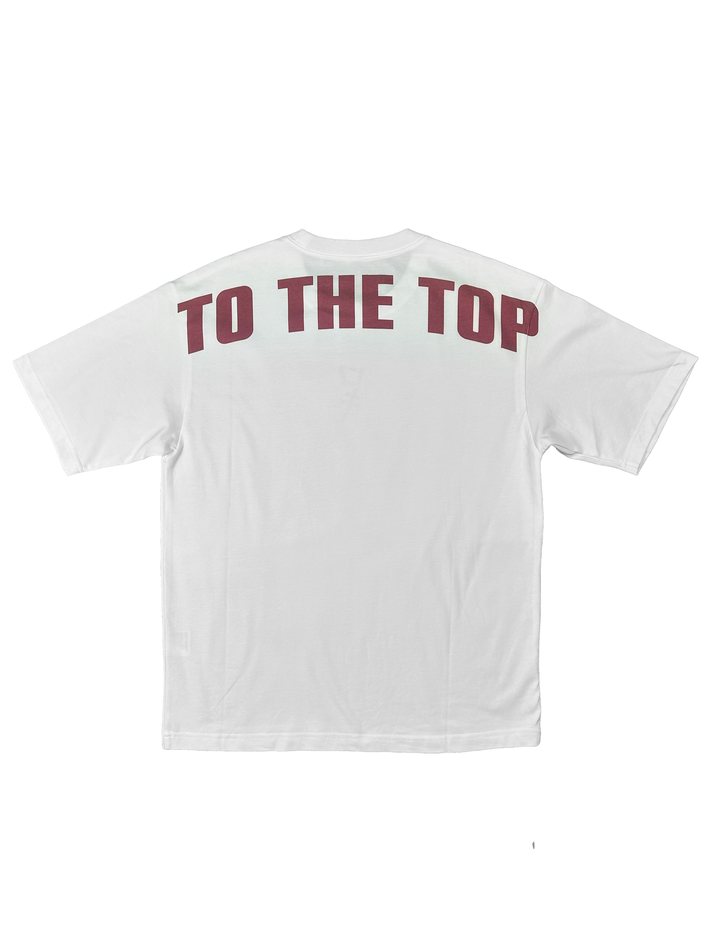 Back of white shirt with To The Top logo