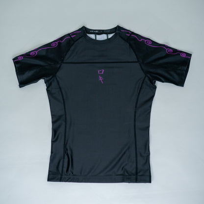 Front view of a black Roki Awakened compression shirt